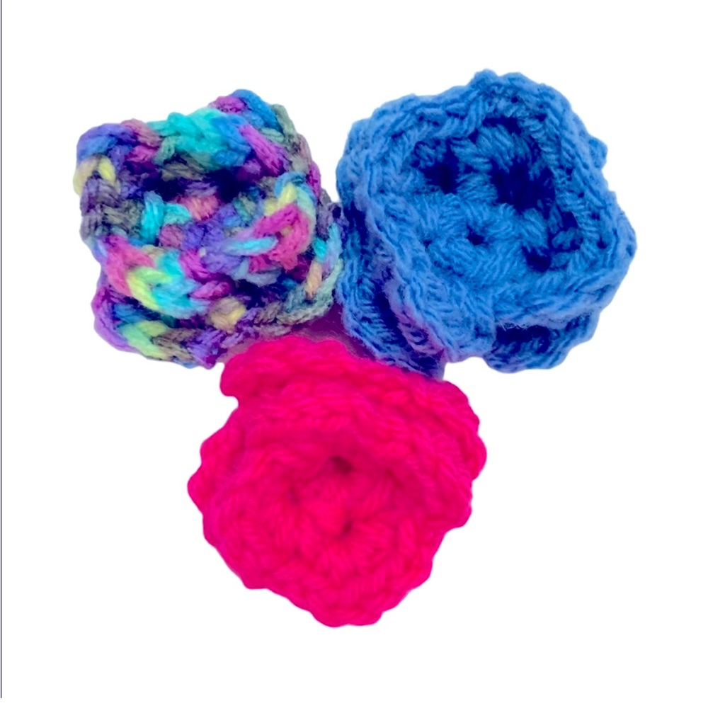 HAND CRAFTED Crocheted Trio Colorful Cat Collar Flowers With Attachment Band